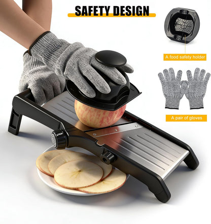-BINGBING- Mandoline Slicer for Kitchen, 7-in-1 Adjustable Vegetable Slicer | Stainless Steel Food slicer, Adjustable Blade, Slices, Julienne, Waffle and French Fries Cut, Includes Gloves and Brush