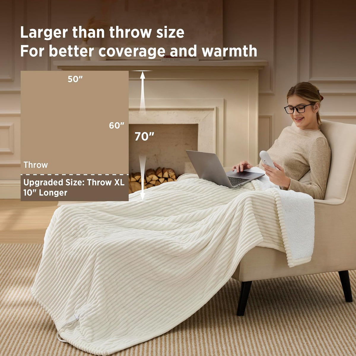 Bedsure GentleSoft Heated Blanket Throw - Soft Ribbed Flannel Electric Blanket, Gifts for Grandma (50x60 inches, Grey)