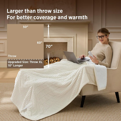 Bedsure GentleSoft Heated Blanket Throw - Soft Ribbed Flannel Electric Blanket, Gifts for Grandma (50x60 inches, Grey)