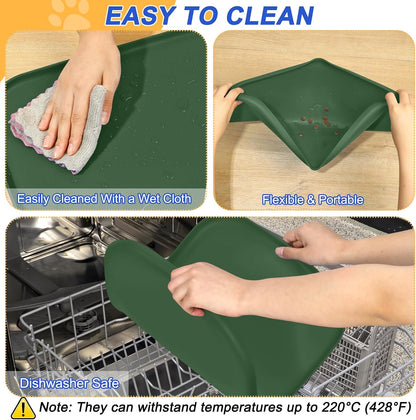 SMILOOL Waterproof Silicone Pet Food Mat with Raised Edge for Dog & Cat | 19" x 12" Non-Slip Pet Feeding Mats with Lip for Food & Water Bowl, Food Grade, Easy Cleaning, Black