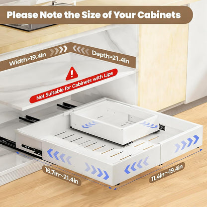 Dayacoco Pull Out Cabinet Organizer, Expandable Width (11.4"-19.4") and Depth (16.7"-21") With 3 Rails, Heavy Duty Slide out Drawers for Kitchen Base Cabinet Organization, No Drill, White