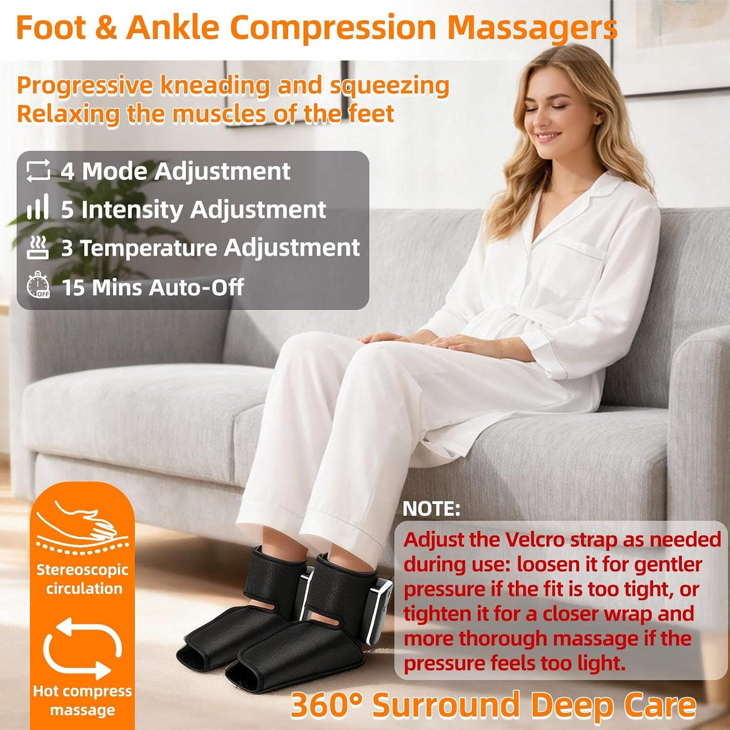 Cordless Air Compression Foot and Ankle Massager with Heat,1Wap | Portable Heat & Vibration Wrap for Tired Feet, Sore Arms & Swollen Ankles; Cordless, Rechargeable Gift for Men and Women