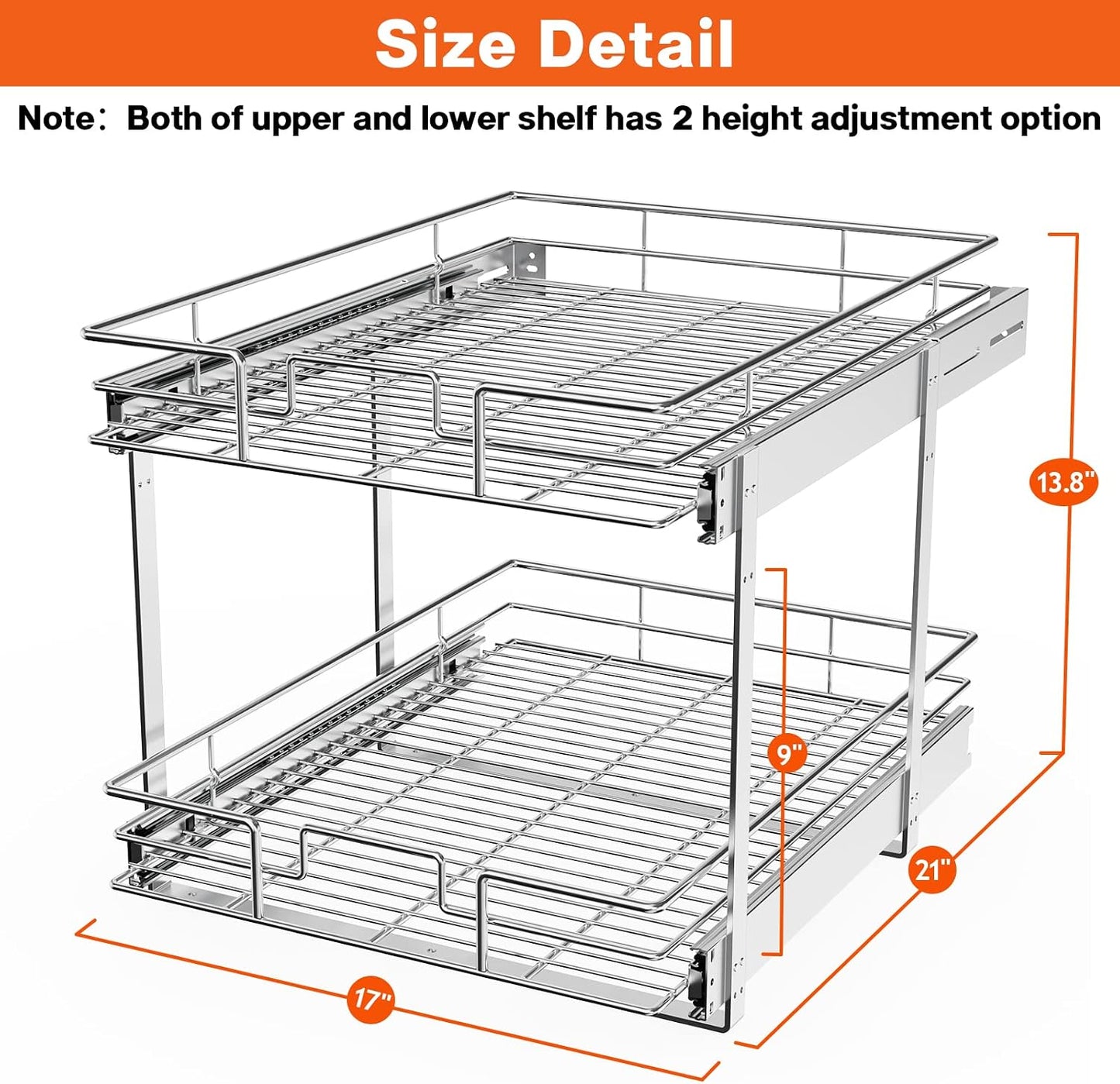 ROOMTEC Pull Out Cabinet Organizer, Pull Out Shelves 5½" W x 21½" D, Heavy Duty Cabinet Drawers Slide Out Kitchen Organizers Storage Shelf