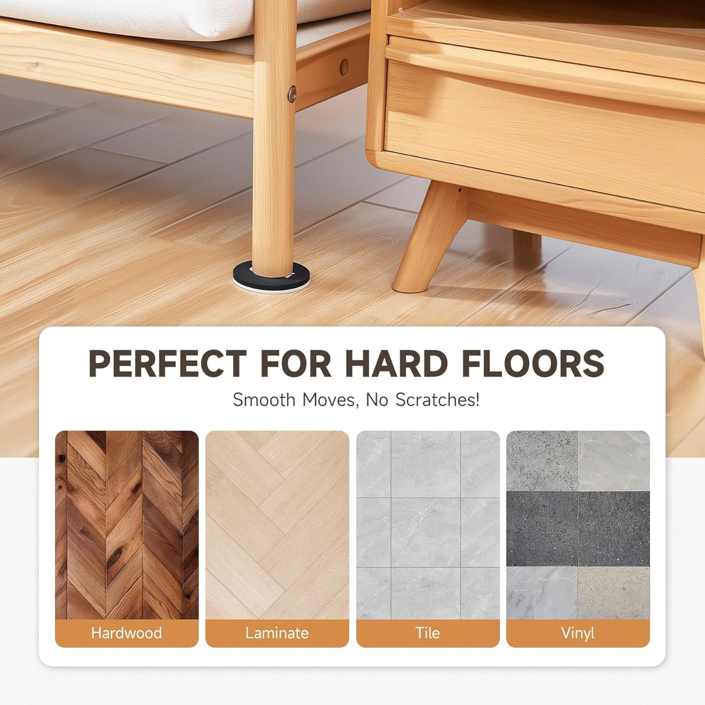 CO-Z Felt Furniture Sliders - 16 Pack with 8 Plastic & 8 Felt Sliders, 3 1/2" Reusable Furniture Sliders for Carpet Hardwood Floors, Heavy-Duty Furniture Gliders Movers, Moving Pads for Hard Surfaces