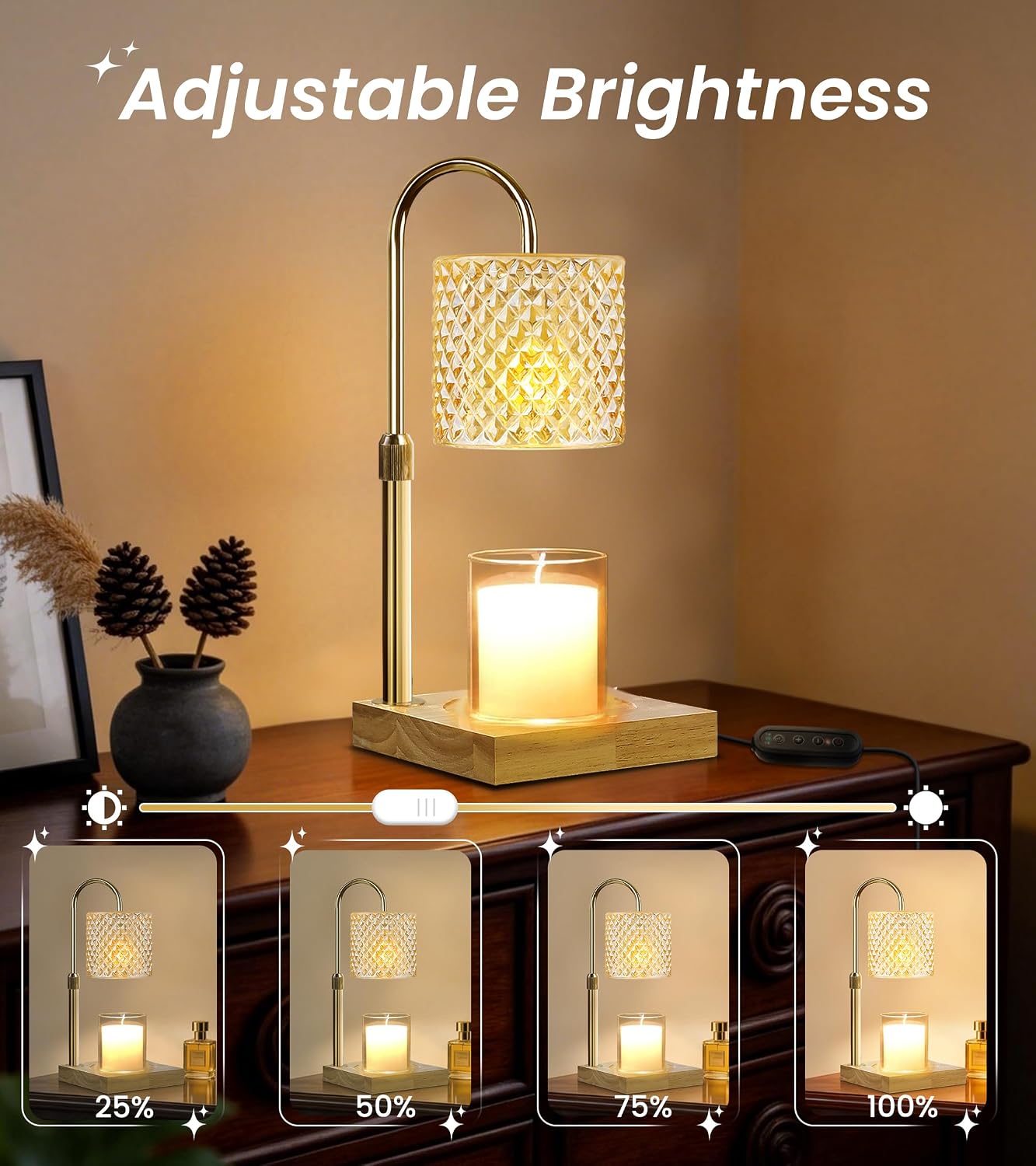 Candle Warmer Lamp with Timer Dimmer, Birthday Gifts for Women Mom, House Warming Gifts, Elegant New Home Decor, Wax Warmer for Jar Candles, Heater Lamp for Scented Wax, Amber Glass