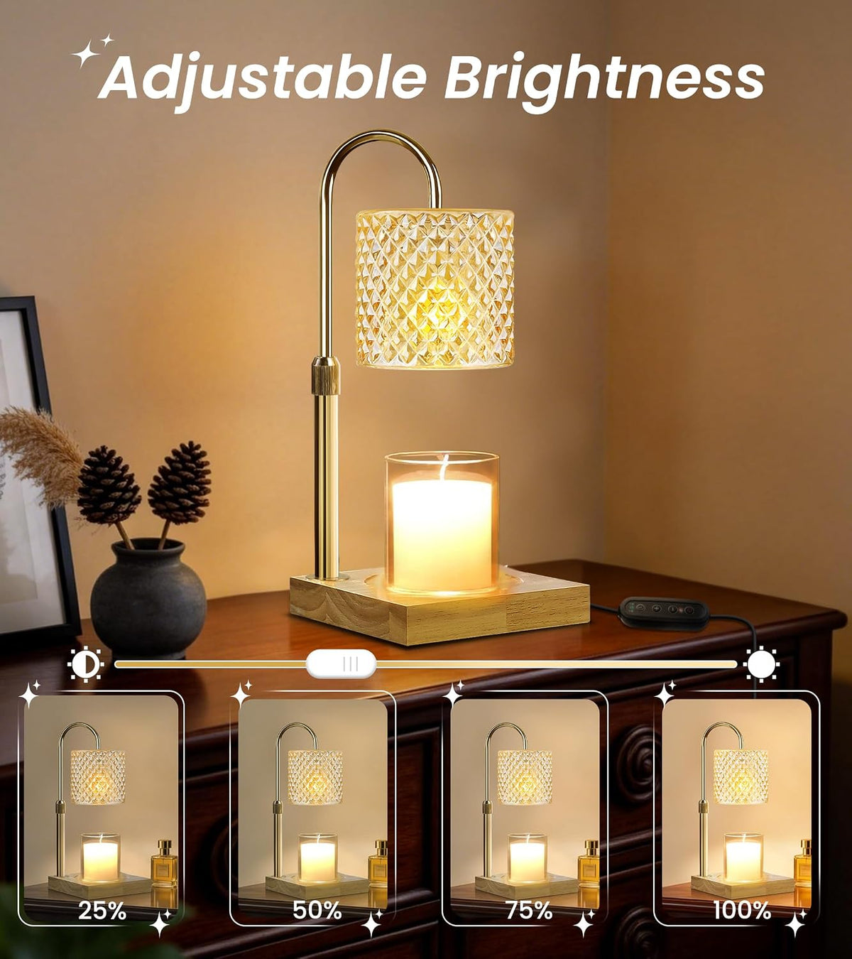 TigQiang Candle Warmer Lamp with Timer, Birthday Gifts for Women, Amber