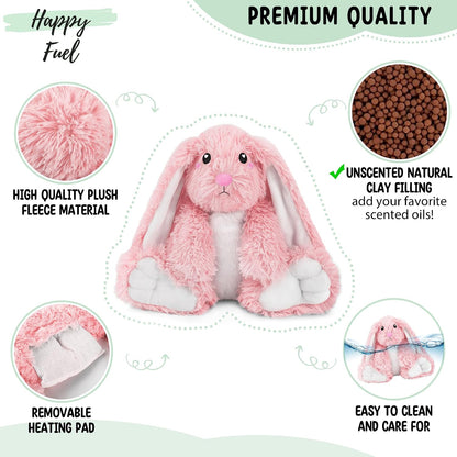 Bunny Microwavable & Weighted Stuffed Animals - 1.5 Lbs Unscented Heating Pad for Period Cramps Pain Relief and Anxiety, Cute Bunny Plush Toys Gifts for Women Girls Adults and Kids by Happy Fuel