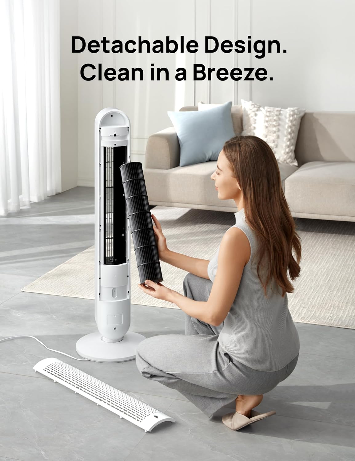 DREO Tower Fan for Bedroom, 28ft/s High Velocity, 9 Speeds, DC Motor
