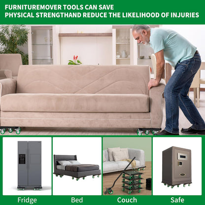 Heavy Duty Furniture Dolly 360 Rotate 5 Wheels 3000 Lbs Capacity 5.3x5.3 in | Furniture Movers with Green Wheels, Measure Tape & Leveler, Alloy Steel Furniture Lifter Tool for Smooth Home & Office Uses