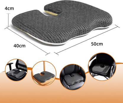 Gooo&Ma Air Fiber Seat Cushion, U-Shape Tailbone Comfort, Black | Thin design for office/car, breathable air fiber cooling, ergonomic, washable, non-slip, portable, 17.7"x13.8"x1.6"