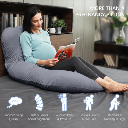 MOON PARK Pregnancy Pillows for Sleeping - 57 Inch U Shaped Full Body Maternity Pillow with Removable Cover - Support for Back, Legs, Belly, Hips - Pregnancy Pillow for Women - Grey