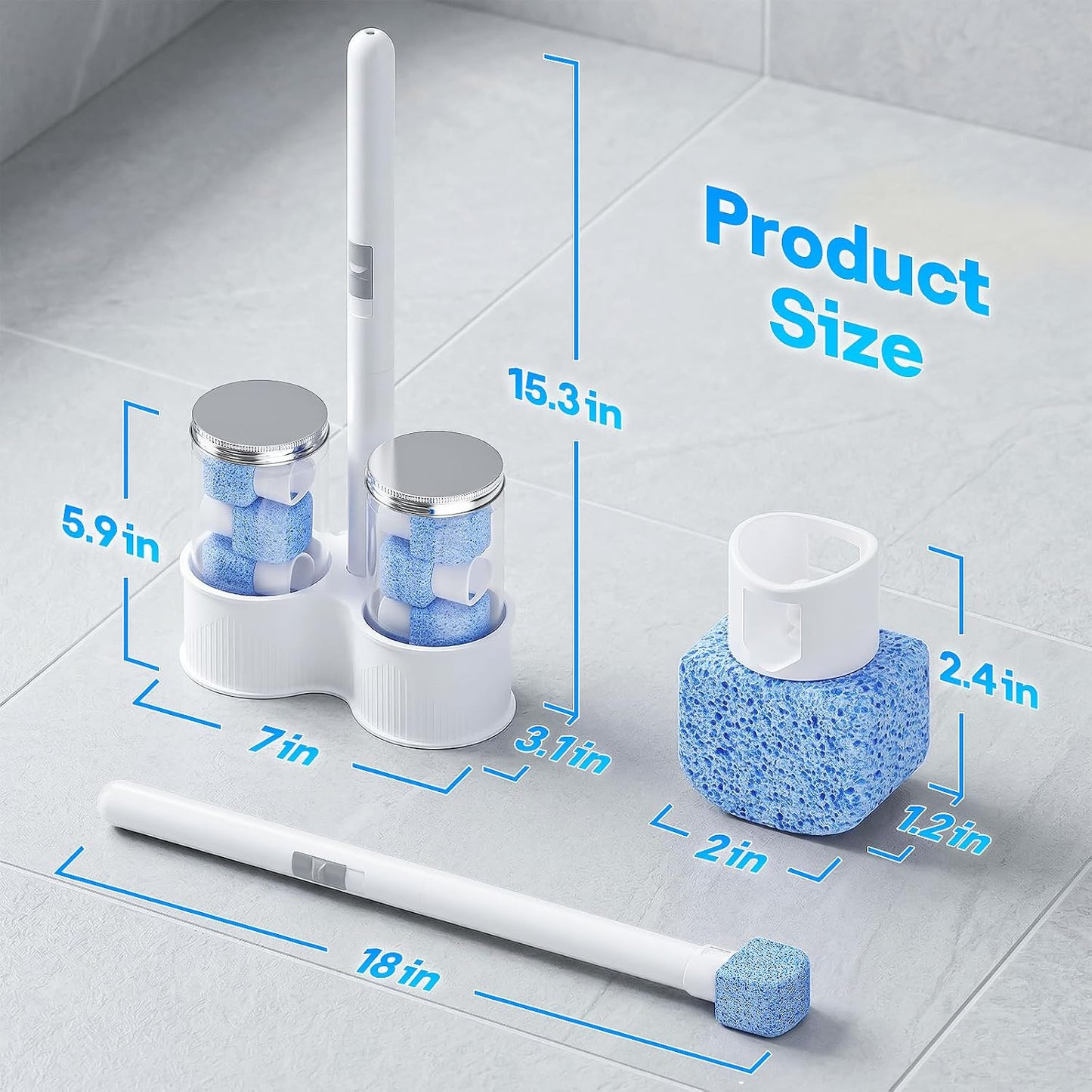 Pumice Stone Toilet Bowl Cleaner 8Ct, 18in Extra Long Handle | 18in Extra Long Handle, One-Touch Ejection, Hard Water Stains Ring Limescale Remover, Toilet Bathtub Grill Pool Sink
