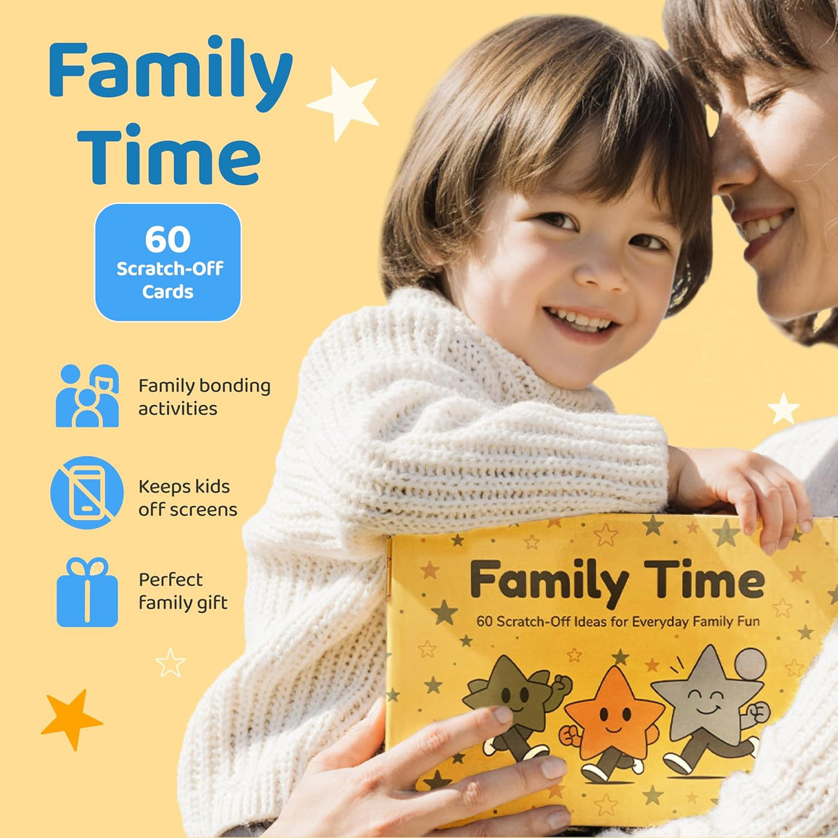 Family Time 60 Scratch-Off Activity Cards with Day & Night Markers – Fun Family Games for Kids & Parents – Screen-Free Adventure Ideas & Unique Gift for Christmas,Birthday,Stocking Stuffers & Holidays