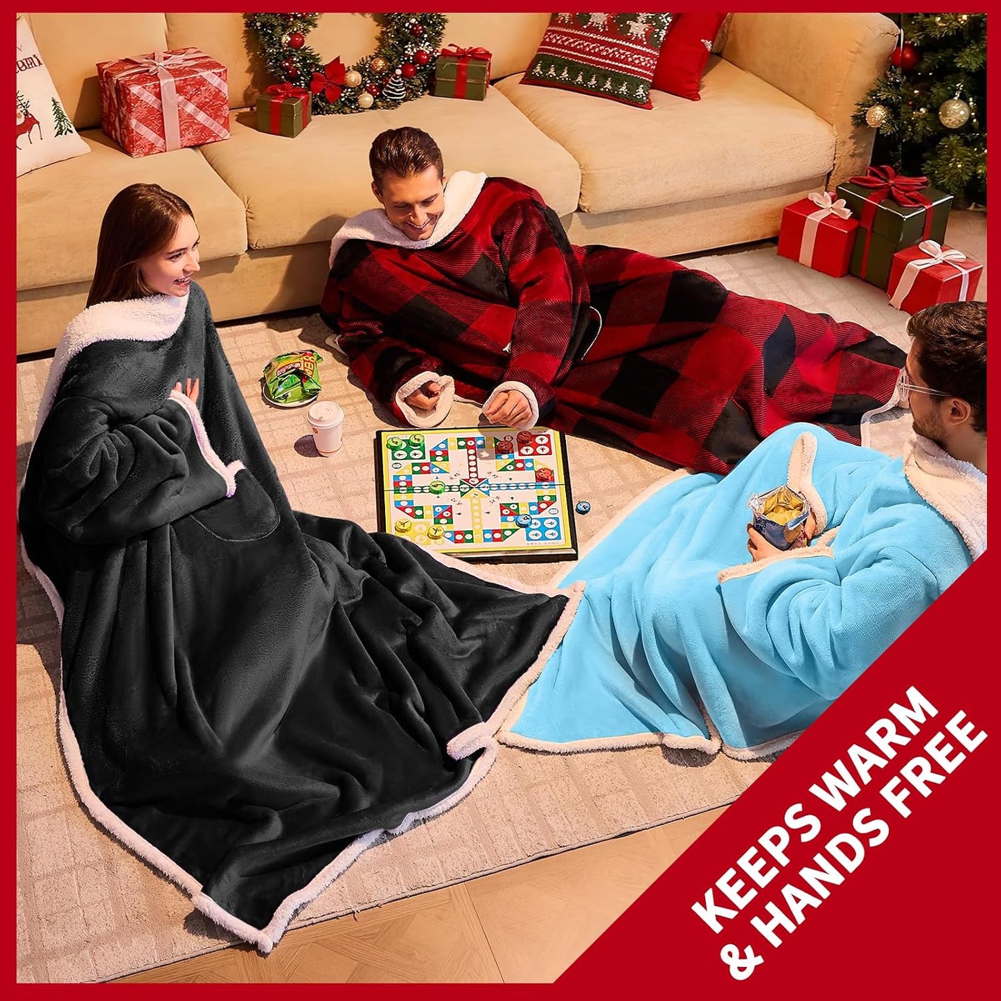 IFNOW Sherpa Wearable Blanket with Sleeves, Oversized Snuggle Robe, Purple | 430GSM Thick, 55x69", Big Pocket, TV Blanket,Fall Winter Dorm Essentials or Office, Christmas Birthday Gifts for Women Men