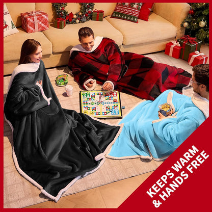 IFNOW Sherpa Wearable Blanket with Sleeves, Oversized Snuggle Robe, Purple | 430GSM Thick, 55x69", Big Pocket, TV Blanket,Fall Winter Dorm Essentials or Office, Christmas Birthday Gifts for Women Men