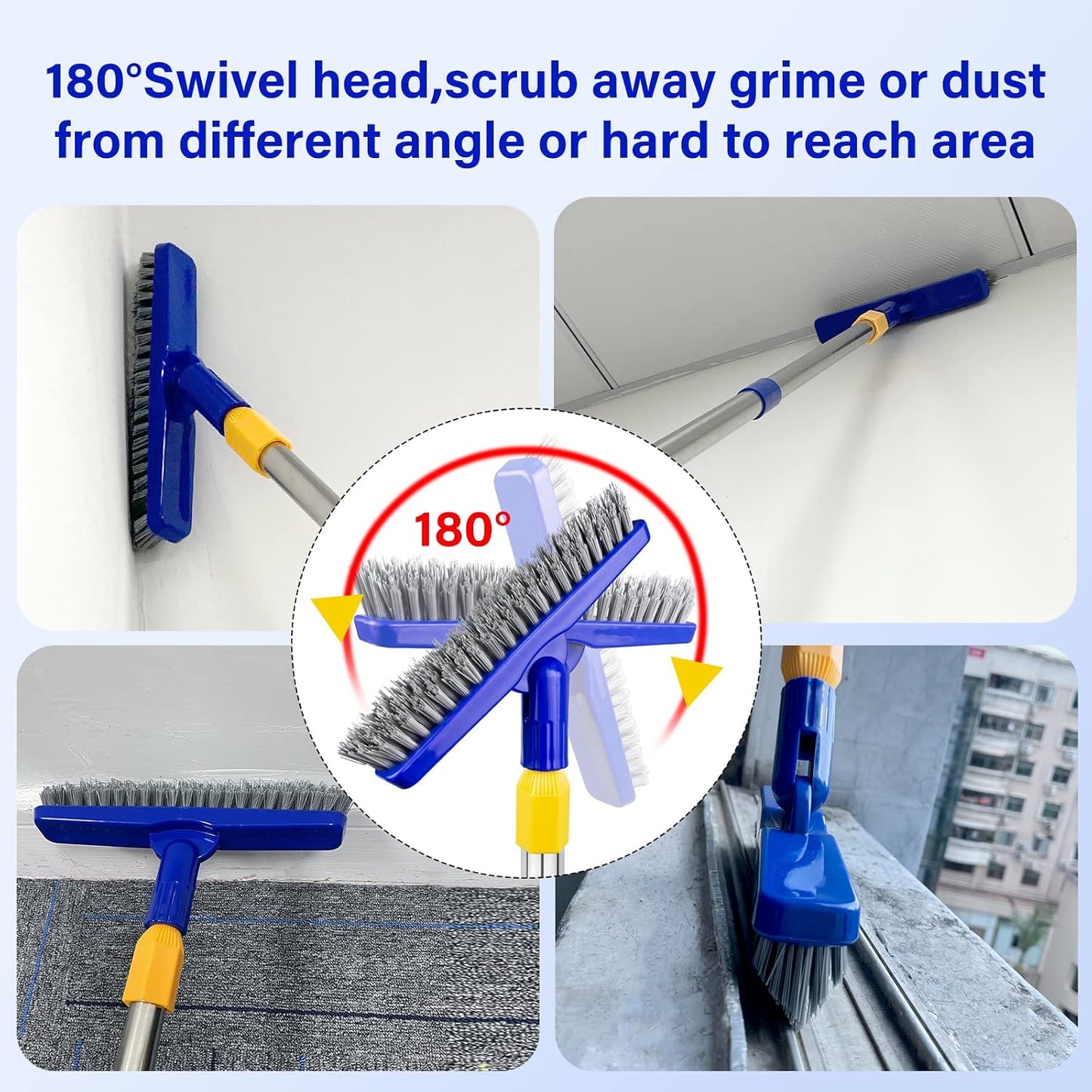 Grout & Scrub Brush Combo, Floor Scrubber with Long Handle, Multi-Purpose Stiff Bristles Cleaning Brush Set for Tile, Grout, Deck, Kitchen, Shower Floor (2 Pcs)