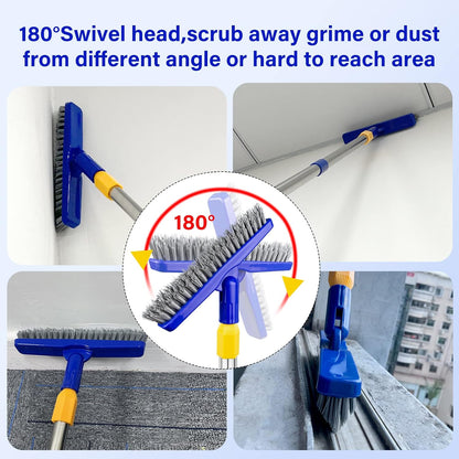 Grout & Scrub Brush Combo, Floor Scrubber with Long Handle, Multi-Purpose Stiff Bristles Cleaning Brush Set for Tile, Grout, Deck, Kitchen, Shower Floor (2 Pcs)