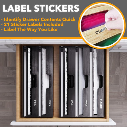 SpaceAid WrapNeat 2 in 1 Wrap Organizer with Cutter and Labels, Plastic Wrap, Aluminum Foil and Wax Bamboo Dispenser for Kitchen Storage Organization Holder for 12" Roll (Natural)