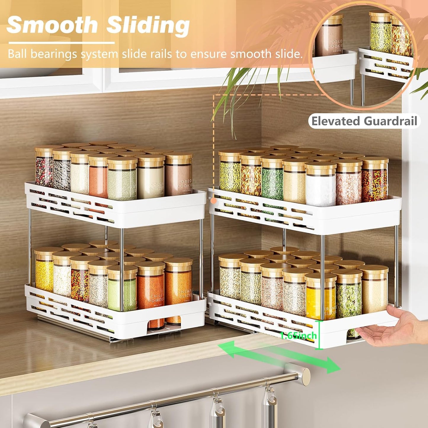 Pull Out Spice Rack Organizer for Cabinet, 3 Packs Slide Out Spice Racks Organizer, Spice Cabinet Organizers, Cabinet Size Need:12'' Highx11'' Deepx5'' Wide,Each Tier Hold 10 Spice Jar - 2 Tier, Black