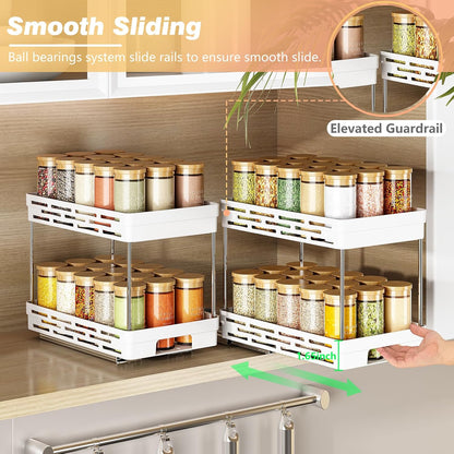 Pull Out Spice Rack Organizer for Cabinet, 3 Packs Slide Out Spice Racks Organizer, Spice Cabinet Organizers, Cabinet Size Need:12'' Highx11'' Deepx5'' Wide,Each Tier Hold 10 Spice Jar - 2 Tier, Black