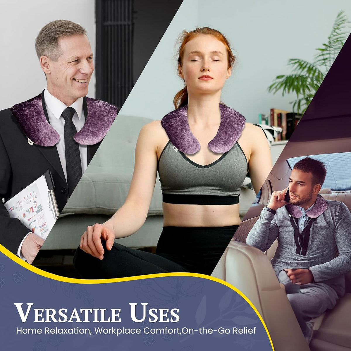 Kozi Weighted Heating Pad for Neck and Shoulders and Back | Microwavable Non Electric Portable Heat Wrap for Pain Relief and Relaxation | Upper Body Heated Comfort Pad,Amethyst