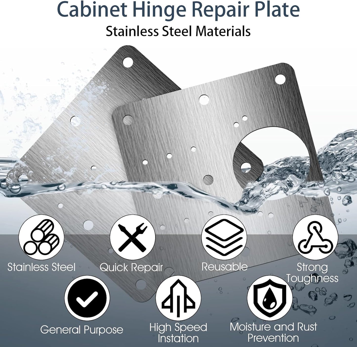 20 Pcs Cabinet Hinge Repair Plate,Stainless Steel Door Hinge Repair Plate | Metal Large Fix Board Replacement Kit, with Screws, for Kitchen Cabinet, Cupboard Doors and Furniture