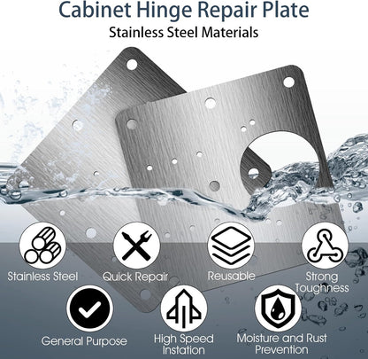 20 Pcs Cabinet Hinge Repair Plate,Stainless Steel Door Hinge Repair Plate | Metal Large Fix Board Replacement Kit, with Screws, for Kitchen Cabinet, Cupboard Doors and Furniture