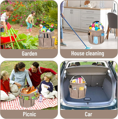 Qivine 17L Cleaning Caddy with Handle, Foldable Cleaning Supply Caddy(Blue) | Cleaning Caddy for Cleaning Supplies, Portable Cleaning Supplies Organizer with 6 Pockets, Cleaning Bucket for Kitchen Garden