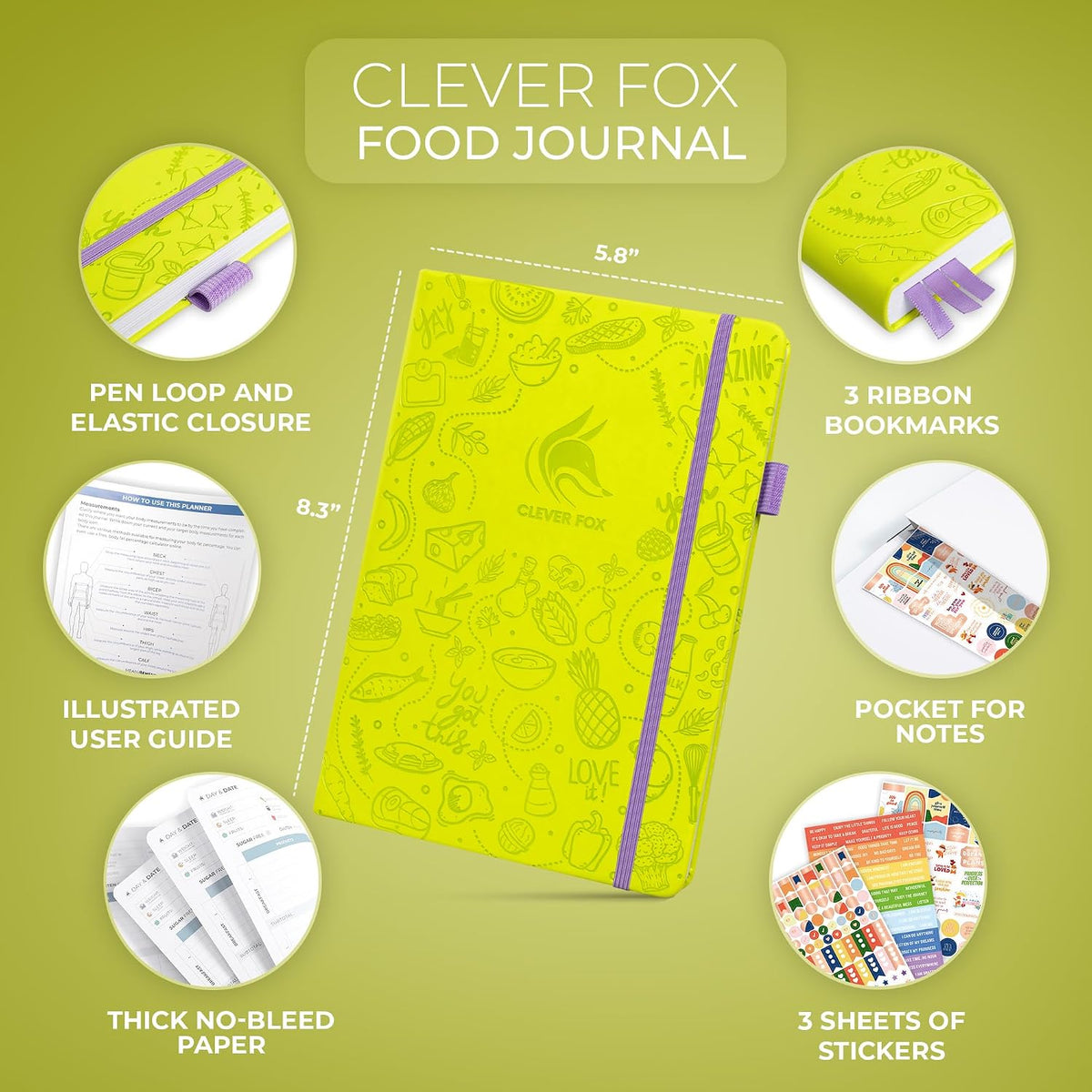 Clever Fox Food Journal for Women & Men, Weight Loss Tracker, Aquamarine