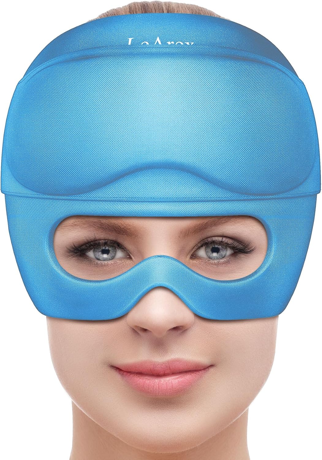 2 in 1 Migraine Relief Cap with Gel Eye Mask, Headache Relief Cap Ice Head Wrap Hot and Cold Therapy Hat Gift for Women for Headache Puffy Eyes Sinus and Tension Stress Relief (Light Purple)