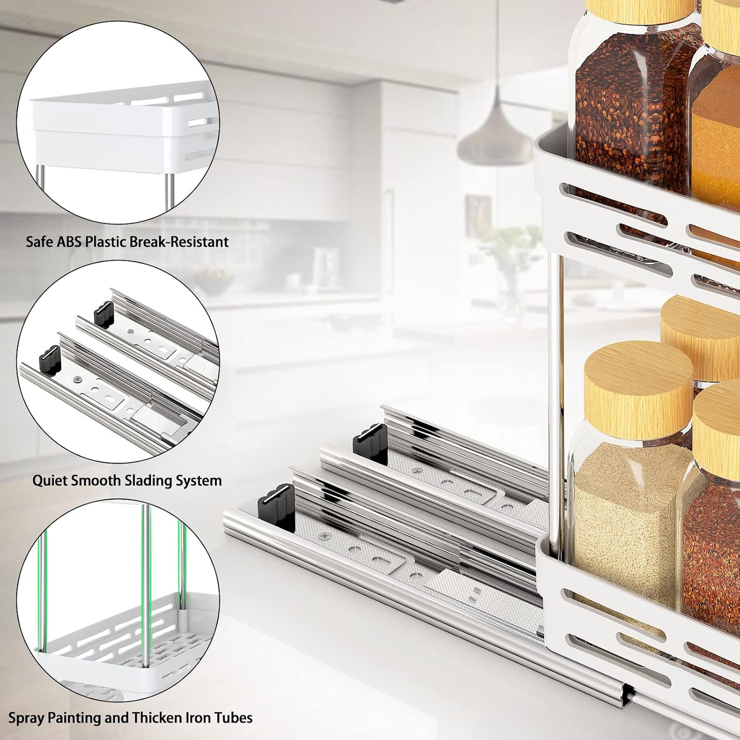 Pull Out Spice Rack Organizer for Cabinet, 3 Packs Slide Out Spice Racks Organizer, Spice Cabinet Organizers, Cabinet Size Need:12'' Highx11'' Deepx5'' Wide,Each Tier Hold 10 Spice Jar - 2 Tier, Black