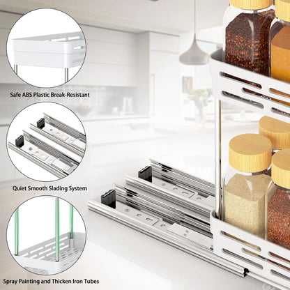 Pull Out Spice Rack Organizer for Cabinet, 3 Packs Slide Out Spice Racks Organizer, Spice Cabinet Organizers, Cabinet Size Need:12'' Highx11'' Deepx5'' Wide,Each Tier Hold 10 Spice Jar - 2 Tier, Black