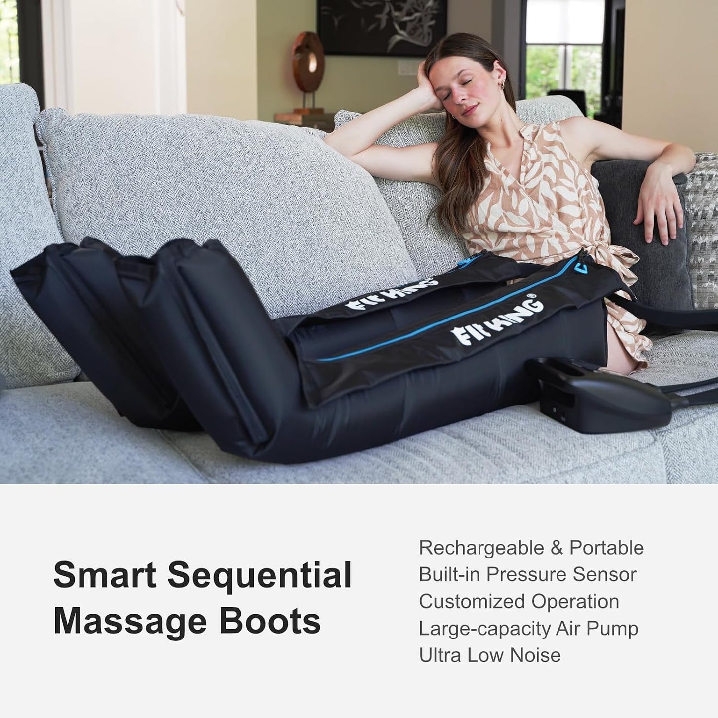 FIT KING Air Compression Recovery System, Cordless Full Leg Massager | Dynamic Pressure, Massage Zone Customizable, Fast Recovery for Athletes, FSA-HSA (Medium)