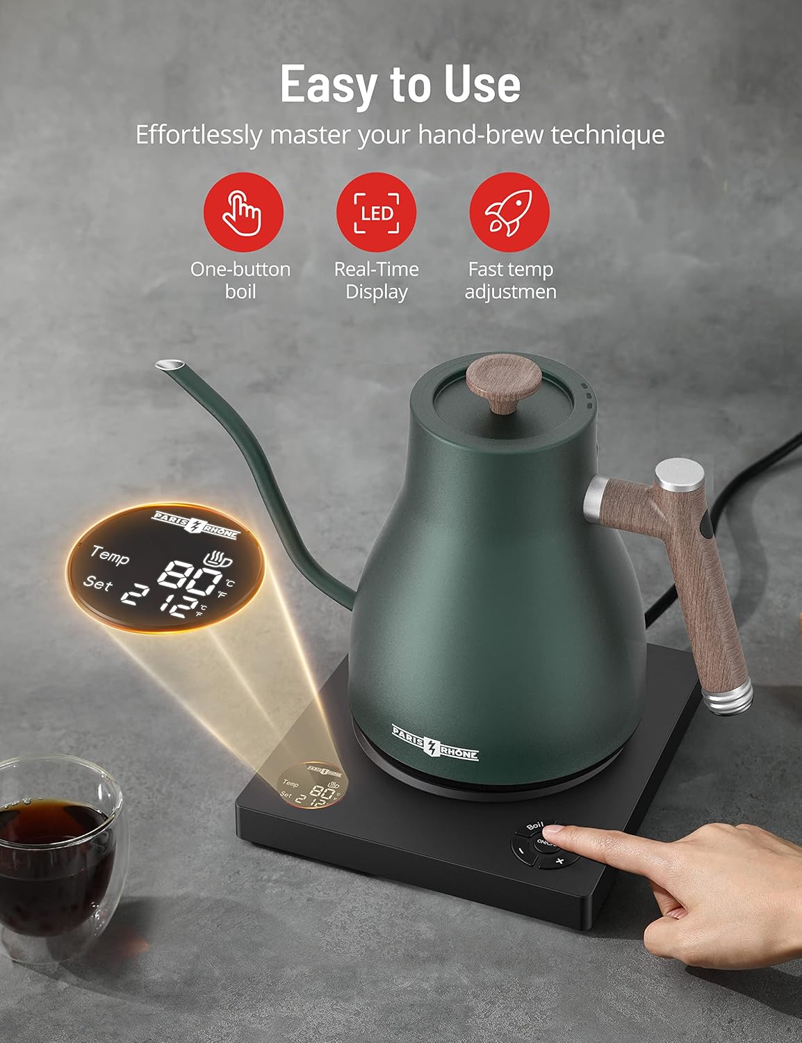 Electric Kettle Temperature Control, 1.7L Large Electric Tea Kettle, 4H Keep Warm Hot Water Boiler with 6 Presets, LED Screen Electric Kettles for Boiling Water, Boil-Dry Protection