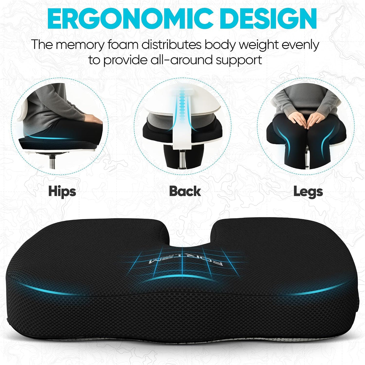 FORTEM Seat Cushion, Office Chair Cushion for Tailbone Sciatica Pain Relief