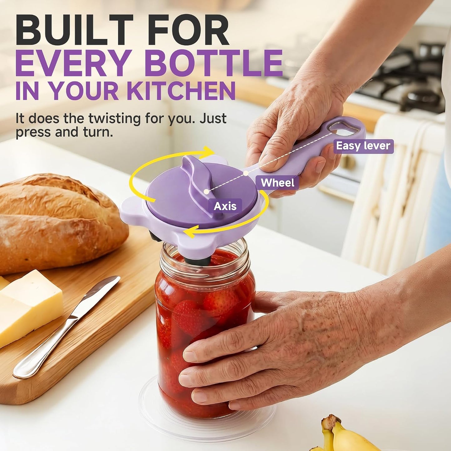 2026 Upgraded 4-in-1 Jar Opener - Adjustable Stainless Steel Lid Remover for Seniors & Arthritis Sufferers, Fits Kitchen Jars, Bottles & Cans Blue