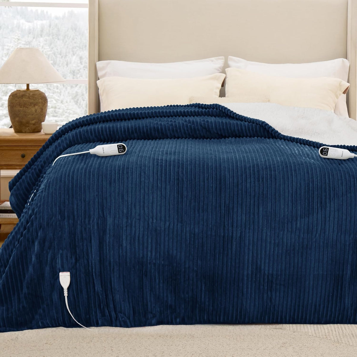 Bedsure GentleSoft Heated Blanket Throw - Soft Ribbed Flannel Electric Blanket, Gifts for Grandma (50x60 inches, Grey)