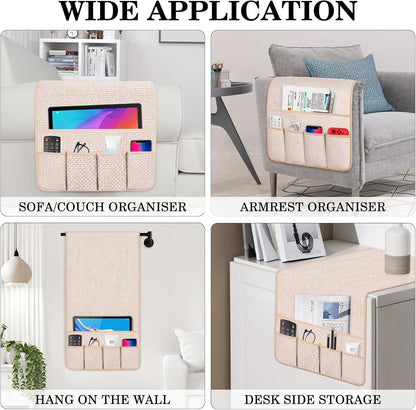 Remote Control Holder Couch Caddy, Armchair Caddy for Recliner 5 Pockets | TV Remote Holder Couch Armrest for Bed Storage with 5 Pockets, Remote Caddy Bedside Table Organizer (Light Gray,35''x13'')