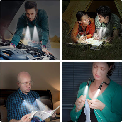 LED Neck Book Light, USB-C Rechargeable, Hands Free, 4 Super Bright LED Bulbs, 3 Adjustable Brightness, Best for Reading in Bed, Knitting, Walking, Jogging, Mending in Night (Pink)