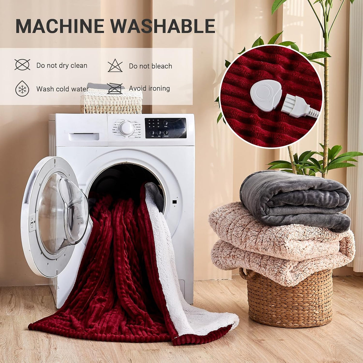 Heated Blanket Electric Throw, Soft Flannel Heating Blanket with 8 Hours Auto Off 10 Fast Heating Levels Machine Washable Sherpa Heated Blanket with Overheating Protection