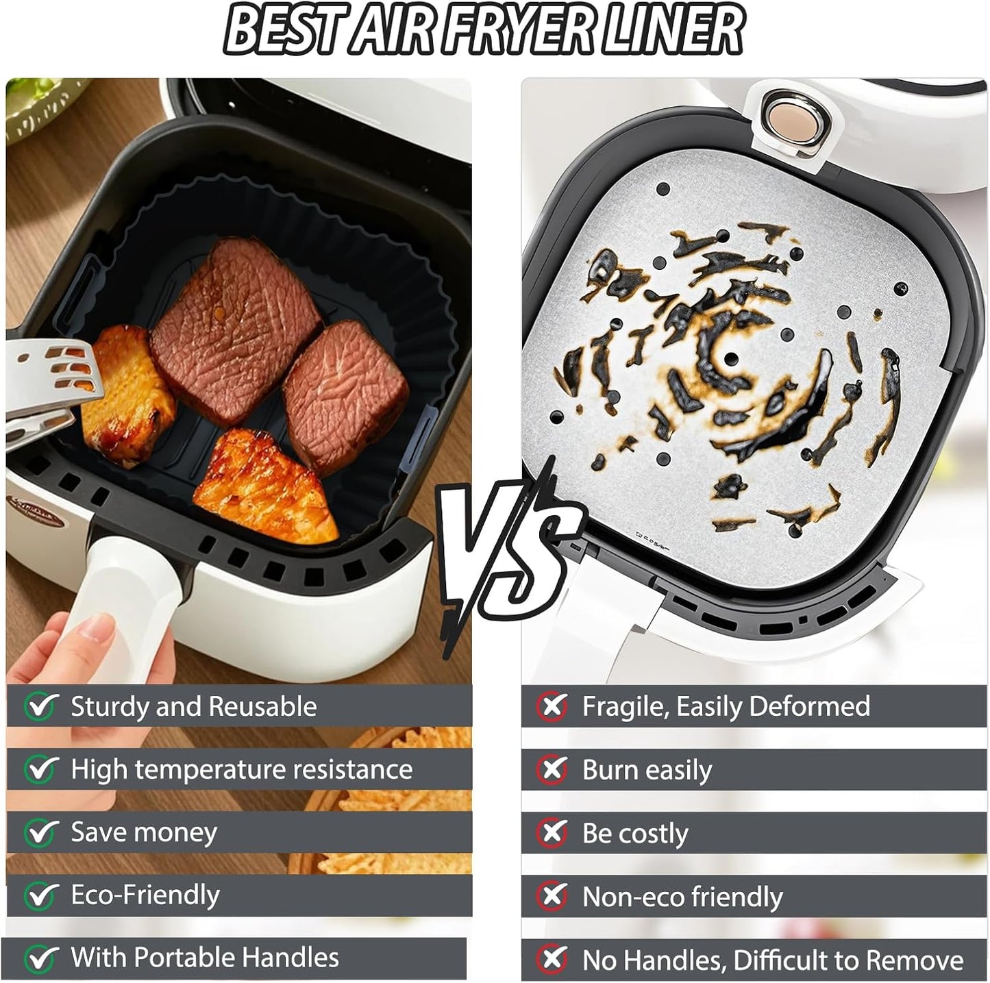 Silicone Air Fryer Liners Reusable 3 PCS, Airfryer Liners, Silicone Air Fryer Basket Liners Square, Food Grade AirFryer Accessories 4-7 QT, Ktchen Gadgets for Pot Oven Liner Baking Tray Pan