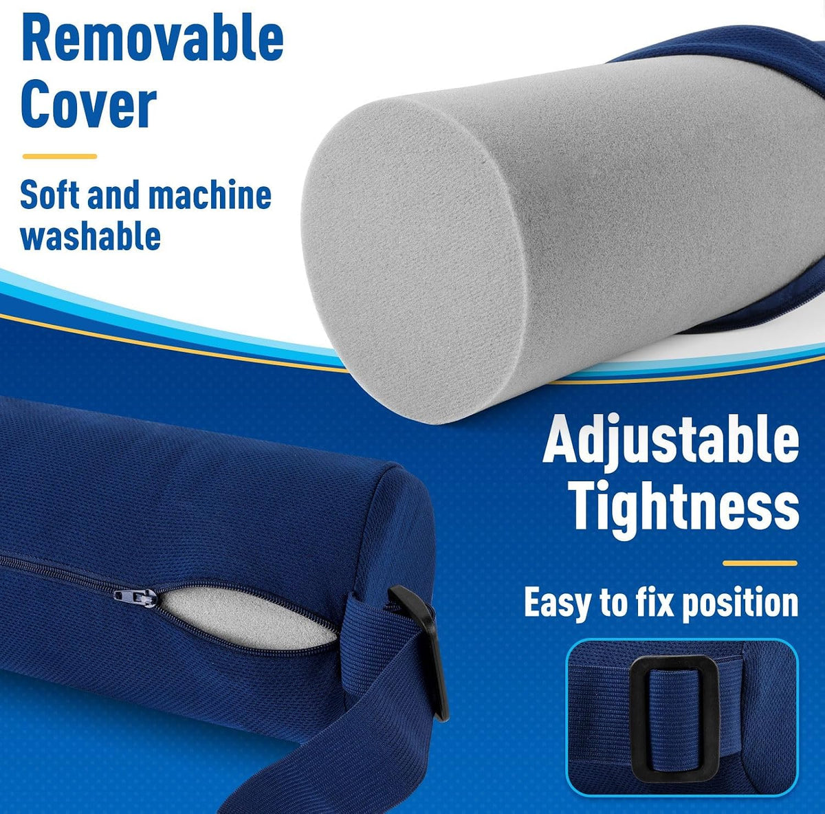 CushZone Lumbar Roll Support Pillow, Memory Foam Back Cushion, Black