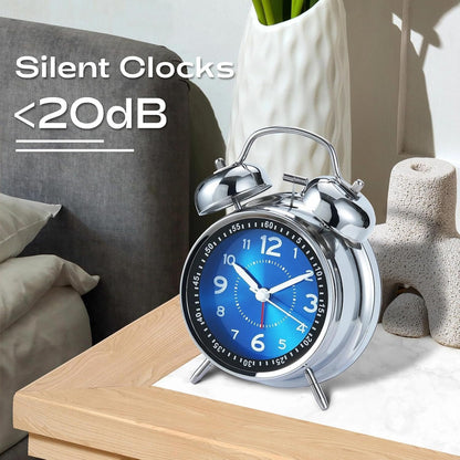 AKCISOT Loud Alarm Clock for Heavy Deep Sleepers, 4.5 Inches Analog Metal Twin Bell Clocks Battery Operated with Backlight for Bedroom Beside, Old Fashioned for Home Desk Decoration(Blue)