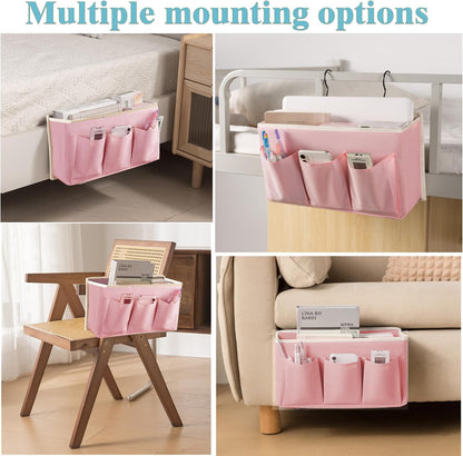 Bedside Caddy/Bedside Storage Organizer Hanging Bag with Three Options,Suitable for home beds, sofas, and dormitory beds—can hold magazines, books, phones, iPads, remote controls. (Gray)