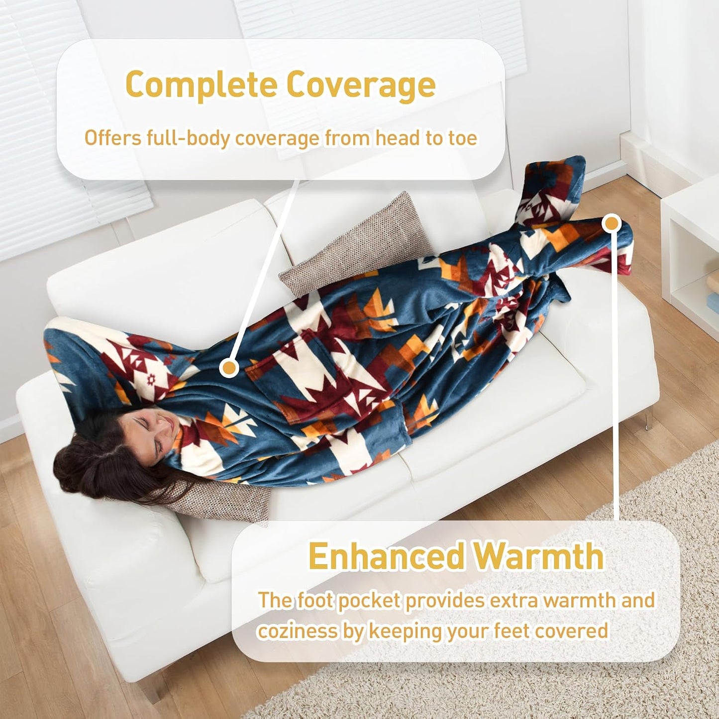 Catalonia Wearable Blanket with Sleeves & Foot Pocket for Adults | Soft Fleece Throw Wrap with Hands-Free Comfort, Perfect for Reading, TV Time & Relaxing, Christmas Gift for Women & Men
