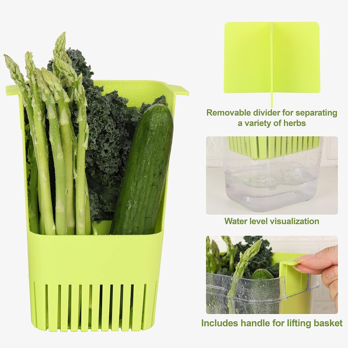 LUVCOSY 3 Pack Herb Keeper, BPA-Free Plastic Herb Saver with an Inner Basket for Cilantro, Mint, Parsley, and Asparagus, Keeps Fresh Herbs for 3 Times Longer