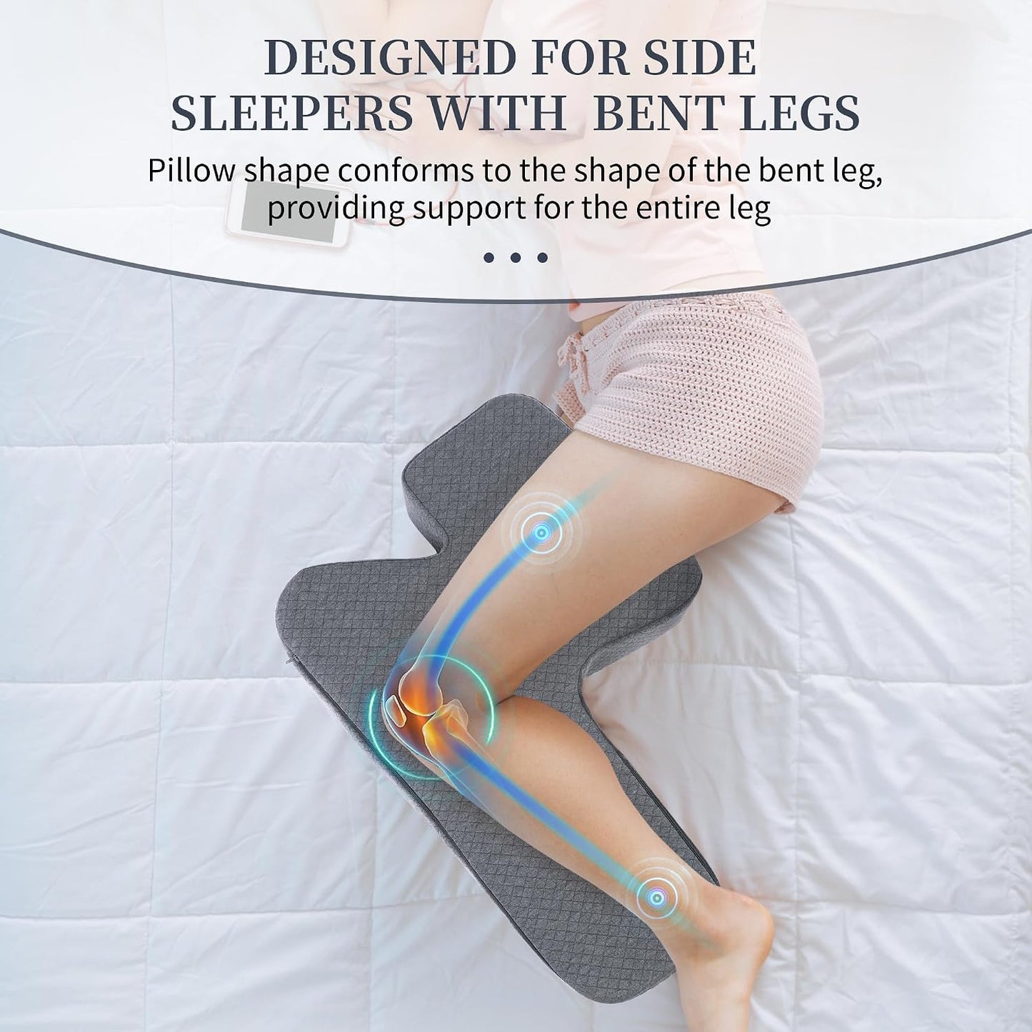 HOMBYS Leg Pillow for Sleeping, 4" Thick Z Shape Memory Foam Knee Pillow for Side Sleeper Helps Spine Alignment and Offer Full Body Support, Relief Pressure, Removable Cover Machine Washable, 4" Thick