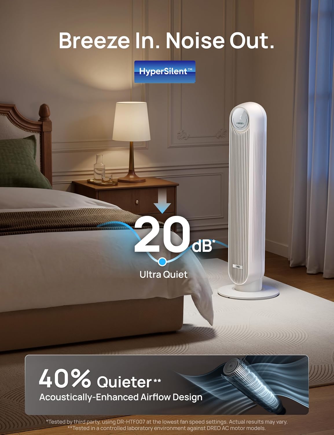 DREO Tower Fan for Bedroom, Upgraded 20dB Quiet Fans that Blow Cold Air | 28ft/s High Velocity, 9 Speeds, 4 Modes, 12H Timer, 90° Oscillating Cooling Standing Fan for Indoor Home Office, 42 inch