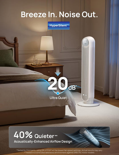 DREO Tower Fan for Bedroom, Upgraded 20dB Quiet Fans that Blow Cold Air | 28ft/s High Velocity, 9 Speeds, 4 Modes, 12H Timer, 90° Oscillating Cooling Standing Fan for Indoor Home Office, 42 inch