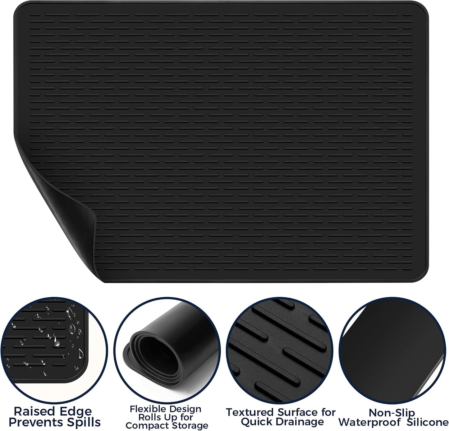 28 x 20 in Electric Stove Top Cover Set with 2 Stove Gap Covers | Thickened food-grade silicone glass cooktop protector; 450°F heat resistant, extra counter space, raised-edge dish drying mat